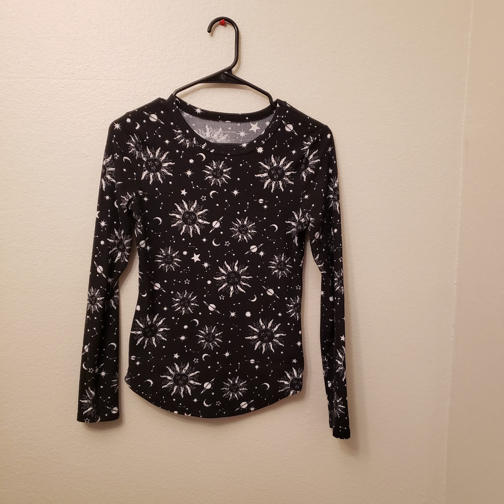 No Boundaries Black Sun and Moon Long Sleeve Top